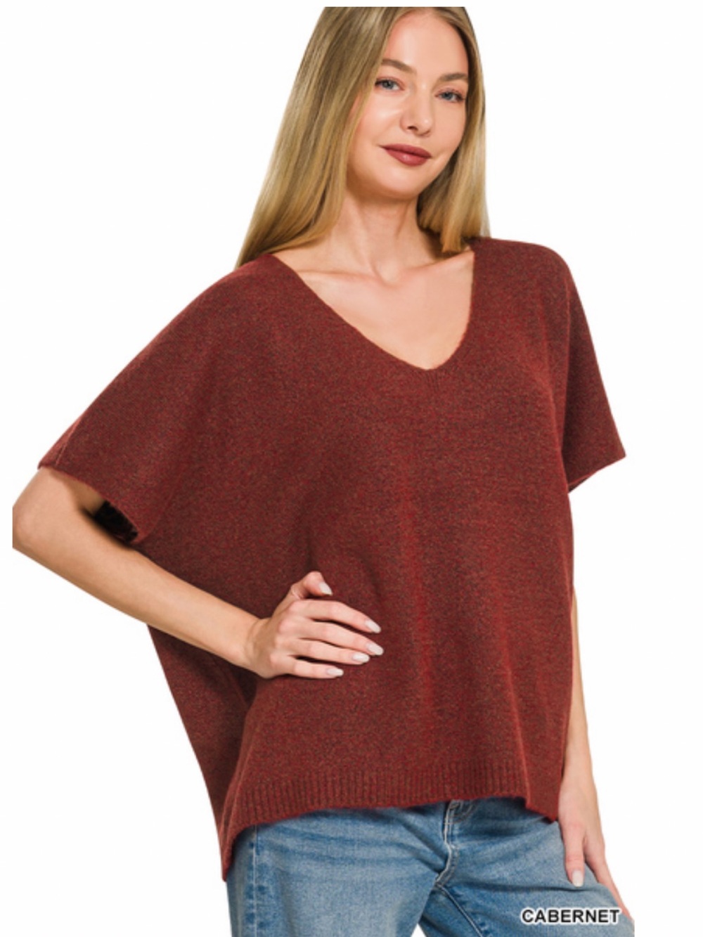321 ❤️ Zenana Cabernet V-NECK SHORT SLEEVE
SWEATER TOP